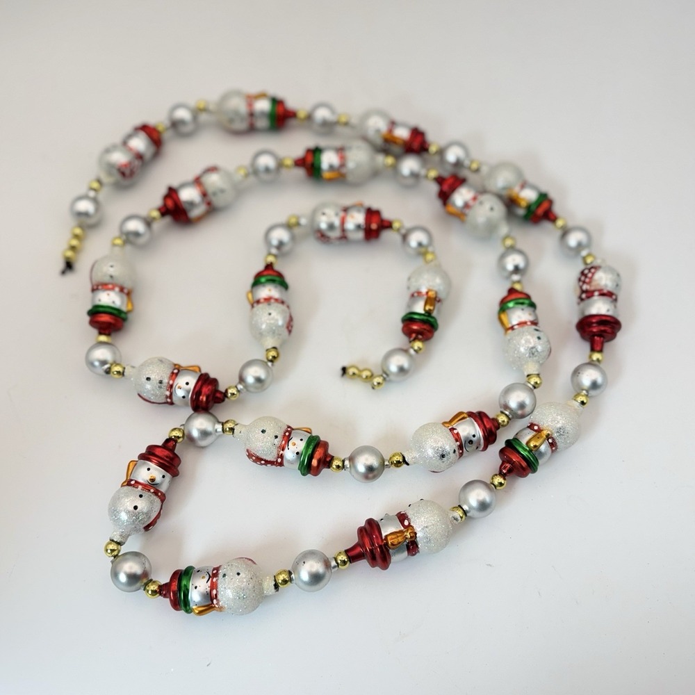 Vintage Kurt Adler Blown Mercury  Glass Snowman Christmas Garland 6' #10615